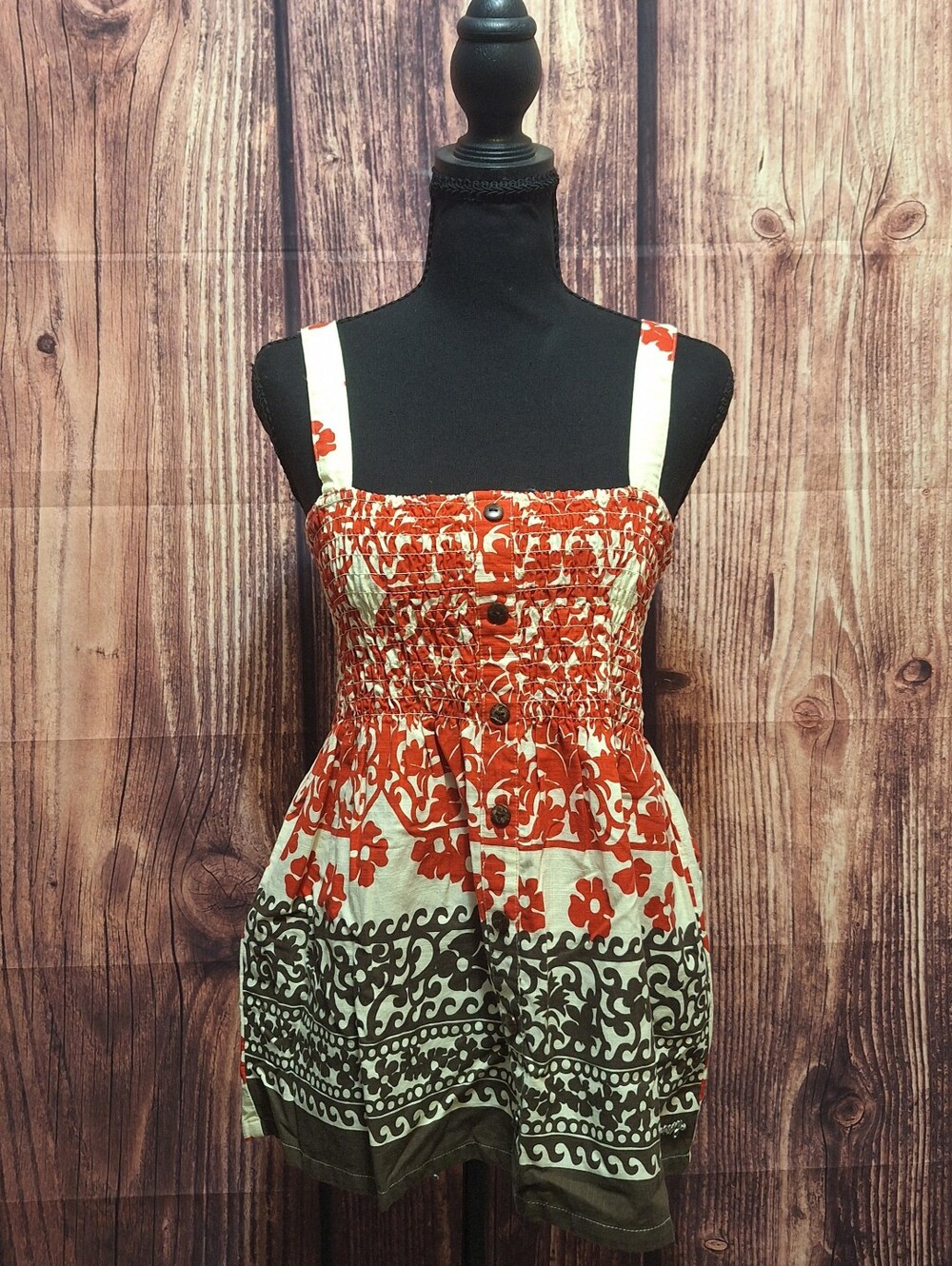 Roxy Orange and White Floral Smocked Blouse Size Medium
